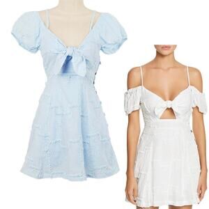 New Surf Gypsy Cold Shoulder Cut Out Smocked Eyelet Beach Cover Up Mini Dress